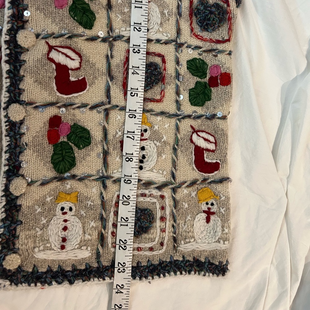 VINTAGE EAGLES EYE Wool Embroidered Sweater Vest Ugly Christmas M - Picture 8 of 9